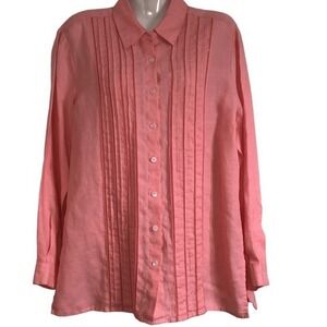 Liz Claiborne tunic Sz Small 100% linen long sleeve button front collared tunic